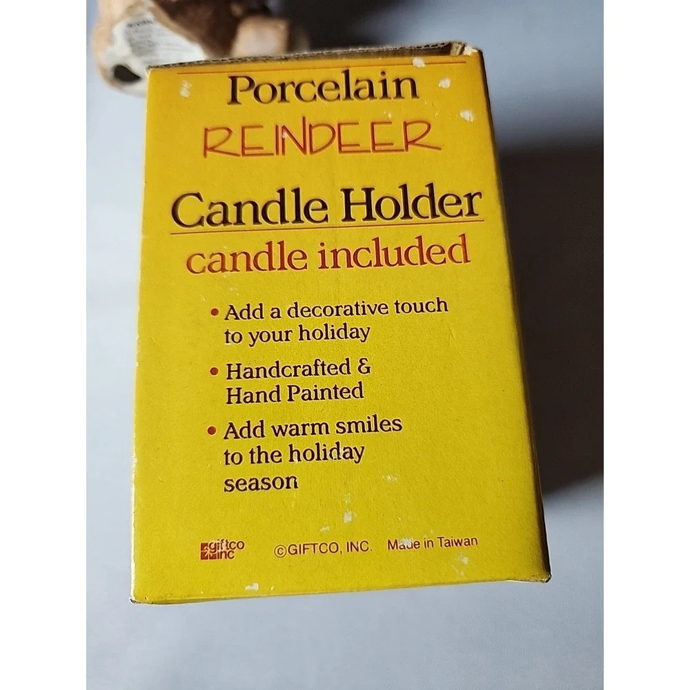 Vintage Christmas Reindeer Candle Holder‎ Giftco Handpainted Original Box Cutest